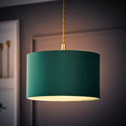 ValueLights Reni Forest Green Velvet Easy Fit Drum Ceiling Lamp Shade in Bottle Green - Size: Medium - thumbnail 3
