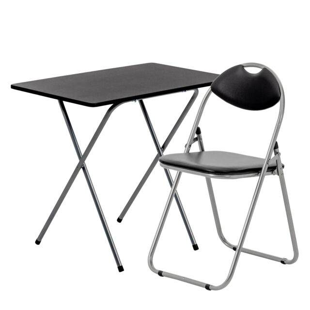 Harbour Housewares Wooden Folding Desk & Chair Set Durable Space Saving Office Study Set in Silver - image 1