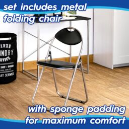 Harbour Housewares Wooden Folding Desk & Chair Set Durable Space Saving Office Study Set in Silver - thumbnail 5