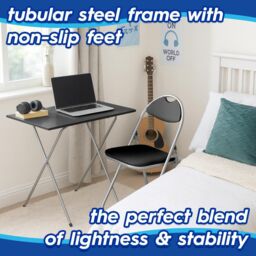 Harbour Housewares Wooden Folding Desk & Chair Set Durable Space Saving Office Study Set in Silver - thumbnail 2
