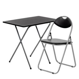Harbour Housewares Wooden Folding Desk & Chair Set Durable Space Saving Office Study Set in Silver