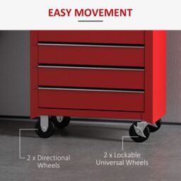 HOMCOM Tool Trolley with 5 Drawers Steel Tool Chest on Wheels with Handle Red - thumbnail 6