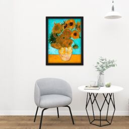 "Artery8 Wall Art Print Van Gogh Vase With Twelve Sunflowers Large Framed Wall Décor Art in Black - Size: W18"" x H24""" - thumbnail 2