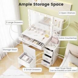 Costway Modern Vanity Desk w/5 Drawers &Stool Makeup Table Set w/Power Outlets in White - thumbnail 6
