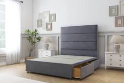 "Sloomy Texas Plush Divan Bed Base 2 Drawers Foot-End With 26"" Strutted Headboard in Dark Grey - Size: Small Double" - thumbnail 4