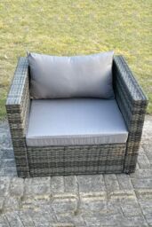 Fimous Outdoor Rattan Single Sofa Chair Garden Furniture With Seat & Back Cushion in Dark Grey - thumbnail 3
