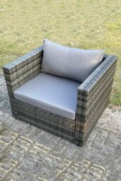 Fimous Outdoor Rattan Single Sofa Chair Garden Furniture With Seat & Back Cushion in Dark Grey - thumbnail 2
