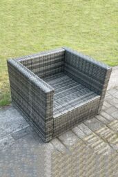 Fimous Outdoor Rattan Single Sofa Chair Garden Furniture With Seat & Back Cushion in Dark Grey - thumbnail 4