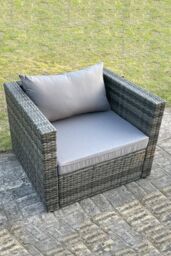 Fimous Outdoor Rattan Single Sofa Chair Garden Furniture With Seat & Back Cushion in Dark Grey - thumbnail 1