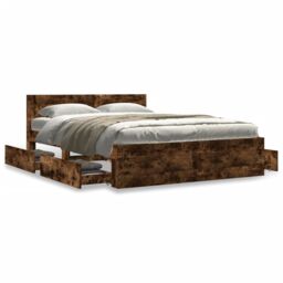 Berkfield Home Bed Frame with Headboard without Mattress Smoked Oak 120x200 cm in Brown - Size: Small Double - thumbnail 4