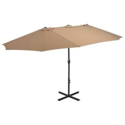 Berkfield Home Outdoor Parasol with Aluminium Pole 460x270 cm Taupe in Beige - thumbnail 2