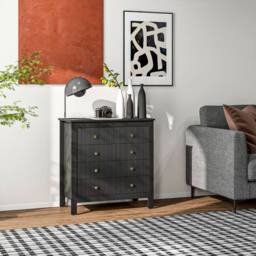 STILVORA Chest of Drawers 5 Drawer with ridged fronts Black - thumbnail 2