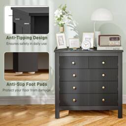 STILVORA Chest of Drawers 5 Drawer with ridged fronts Black - thumbnail 7