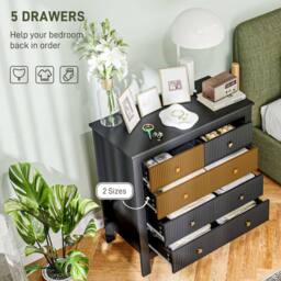 STILVORA Chest of Drawers 5 Drawer with ridged fronts Black - thumbnail 5