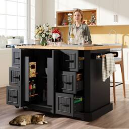Rolipo Mobile Kitchen Island Cart with 6 Drawers & Extendable Top in Dark Grey - thumbnail 3