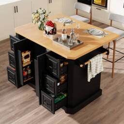 Rolipo Mobile Kitchen Island Cart with 6 Drawers & Extendable Top in Dark Grey - thumbnail 4
