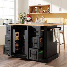 Rolipo Mobile Kitchen Island Cart with 6 Drawers & Extendable Top in Dark Grey - thumbnail 7