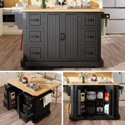 Rolipo Mobile Kitchen Island Cart with 6 Drawers & Extendable Top in Dark Grey - thumbnail 1