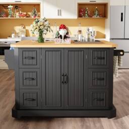 Rolipo Mobile Kitchen Island Cart with 6 Drawers & Extendable Top in Dark Grey - thumbnail 2