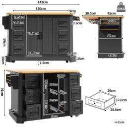 Rolipo Mobile Kitchen Island Cart with 6 Drawers & Extendable Top in Dark Grey - thumbnail 9