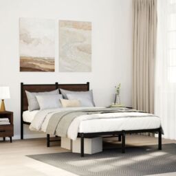Berkfield Home Metal Bed Frame without Mattress Brown Oak 120x200 cm - Size: Small Double - thumbnail 1