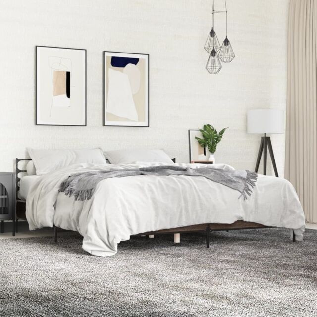 Berkfield Home Bed Frame without Mattress Brown Oak 200x200 cm - image 1