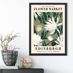 ARTZE Edinburgh Green & White Flower Market Exhibition Framed Print SIZE: A4 with Black Frame in Beige - thumbnail 2