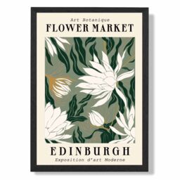 ARTZE Edinburgh Green & White Flower Market Exhibition Framed Print SIZE: A4 with Black Frame in Beige - thumbnail 1