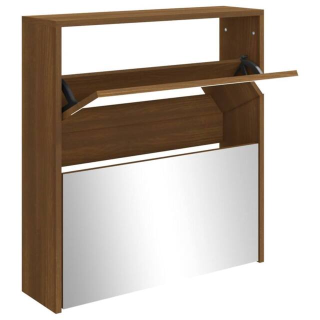 Berkfield Home Shoe Cabinet with Mirror 2-Layer Brown Oak 63x17x67 cm - Size: 63 x 17 x 67 cm - image 1