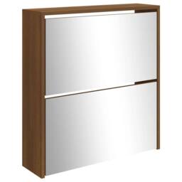 Berkfield Home Shoe Cabinet with Mirror 2-Layer Brown Oak 63x17x67 cm - Size: 63 x 17 x 67 cm - thumbnail 4