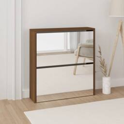 Berkfield Home Shoe Cabinet with Mirror 2-Layer Brown Oak 63x17x67 cm - Size: 63 x 17 x 67 cm - thumbnail 2