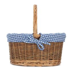 Red Hamper Wicker Large Blue Checked Lined Country Oval Shopping Basket in Brown - thumbnail 3