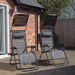 Samuel Alexander Pack of 2 Multi Position Garden Gravity Relaxer Chair Sun Loungers with Sun Canopy in Grey - thumbnail 1