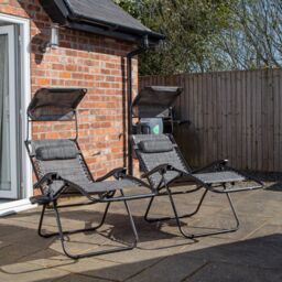 Samuel Alexander Pack of 2 Multi Position Garden Gravity Relaxer Chair Sun Loungers with Sun Canopy in Grey - thumbnail 3