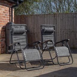 Samuel Alexander Pack of 2 Multi Position Garden Gravity Relaxer Chair Sun Loungers with Sun Canopy in Grey - thumbnail 2