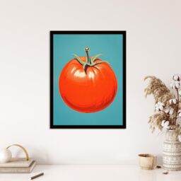 Wee Blue Coo Wall Art Print Simplistic Tomato Red on Blue Retro Minimalist Painting Art Framed - Size: A4 - thumbnail 4