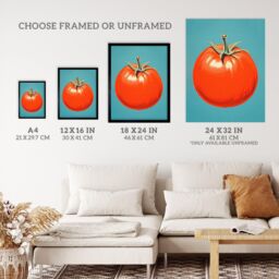 Wee Blue Coo Wall Art Print Simplistic Tomato Red on Blue Retro Minimalist Painting Art Framed - Size: A4 - thumbnail 3