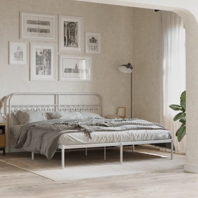 Berkfield Home Metal Bed Frame without Mattress with Headboard White 183x203cm - Size: 183x203 cm - image 1