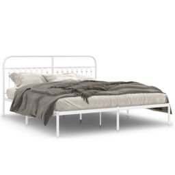 Berkfield Home Metal Bed Frame without Mattress with Headboard White 183x203cm - Size: 183x203 cm - thumbnail 2