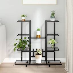 Berkfield Home Durable Flower Stand with Wheels 94.5x24.5x91.5 cm Black Iron - thumbnail 2