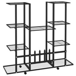 Berkfield Home Durable Flower Stand with Wheels 94.5x24.5x91.5 cm Black Iron - thumbnail 5