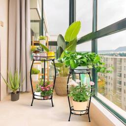 KORVIXA 2 Tier Metal Plant Stand Living Room in Black - Size: 100 cm - thumbnail 4