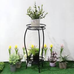 KORVIXA 2 Tier Metal Plant Stand Living Room in Black - Size: 100 cm - thumbnail 3
