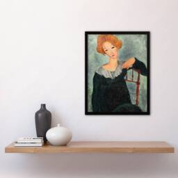 Artery8 Amedeo Modigliani Framed Wall Art Print Woman with Red Hair Portrait in Grey - Size: A4 - thumbnail 2