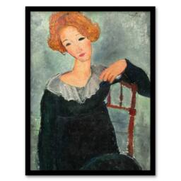 Artery8 Amedeo Modigliani Framed Wall Art Print Woman with Red Hair Portrait in Grey - Size: A4 - thumbnail 1