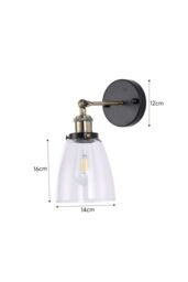 Living and Home 14cm W x 16cm H Industrial 1-Light Armed Sconce with Clear Glass Shade in Black - Size: 14 cm W x 16 cm H - thumbnail 6