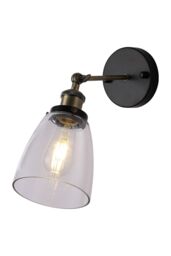 Living and Home 14cm W x 16cm H Industrial 1-Light Armed Sconce with Clear Glass Shade in Black - Size: 14 cm W x 16 cm H - thumbnail 3