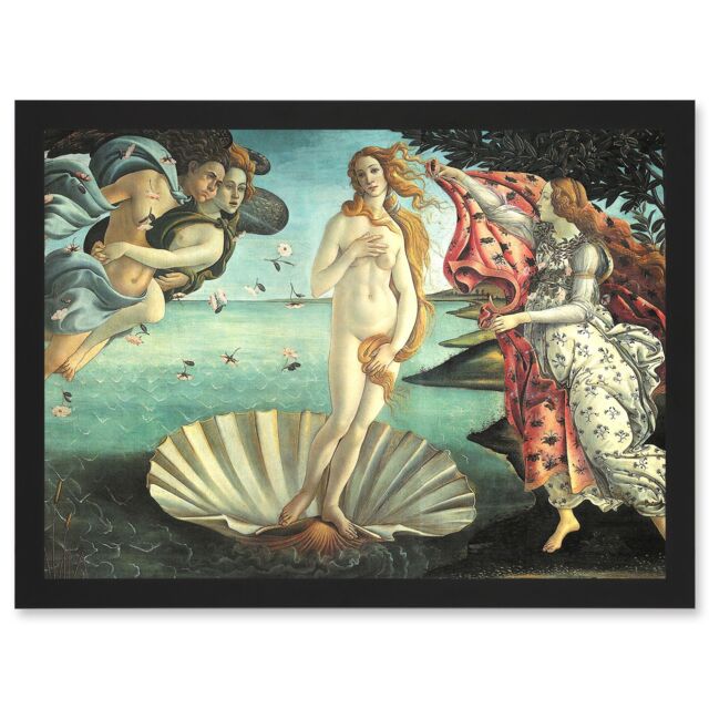 Artery8 Painting Sea Shell Goddess Birth Of Venus Botticelli A4 Artwork Framed Wall Art Print in Black - image 1