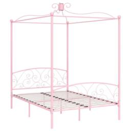 Berkfield Home Canopy Bed Frame Pink Metal 120x200 cm - Size: Small Double - thumbnail 1