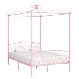Berkfield Home Canopy Bed Frame Pink Metal 120x200 cm - Size: Small Double - thumbnail 2